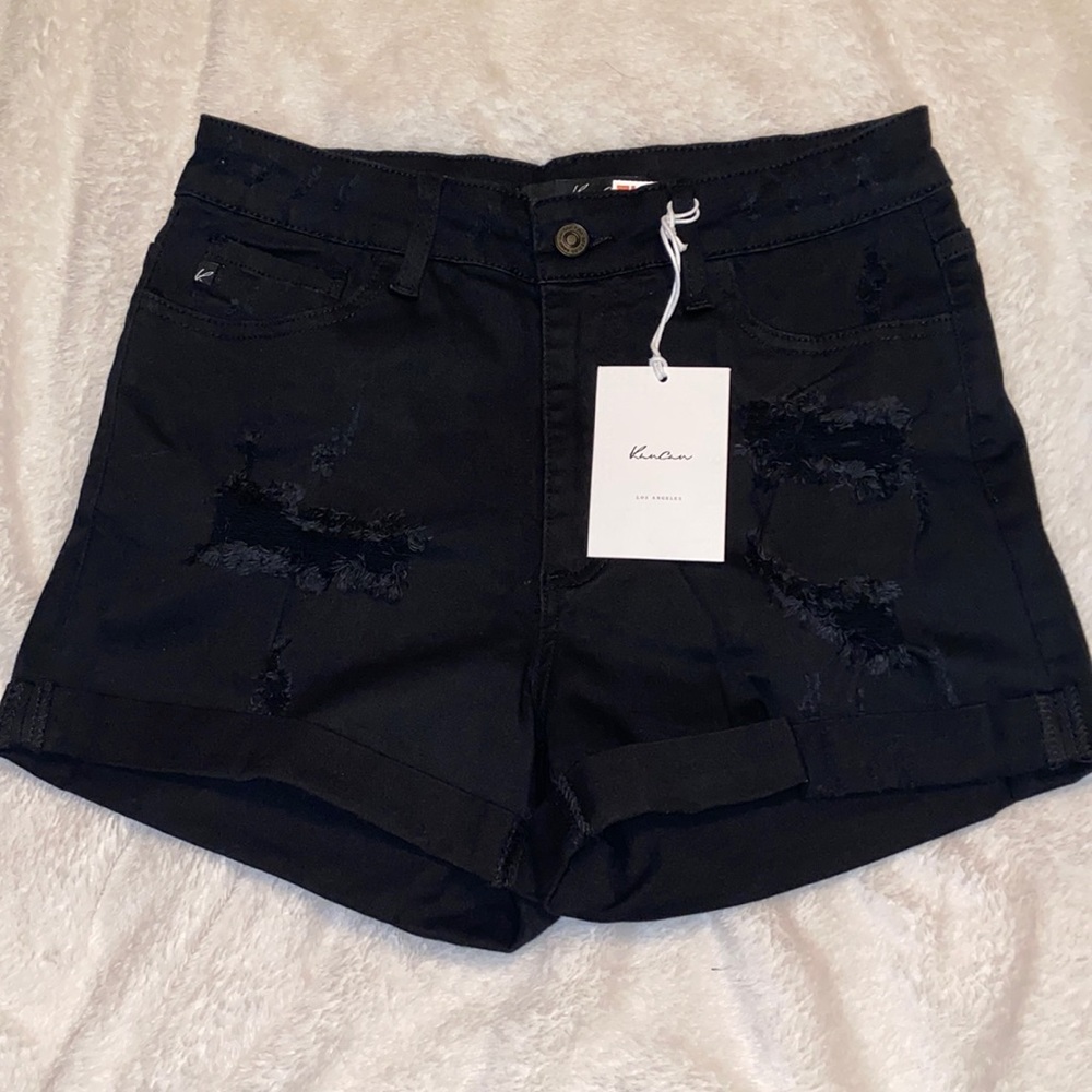 COPY - KanCan distressed black shorts